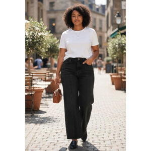 NWT Scoop Women's Mid Rise Barrel Leg Jeans, Size 14 Black